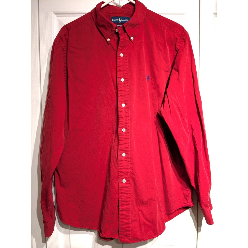 Ralph Lauren Shirt Men XL Classic Fit Button Long Sleeve Polo Pony Vintage Red